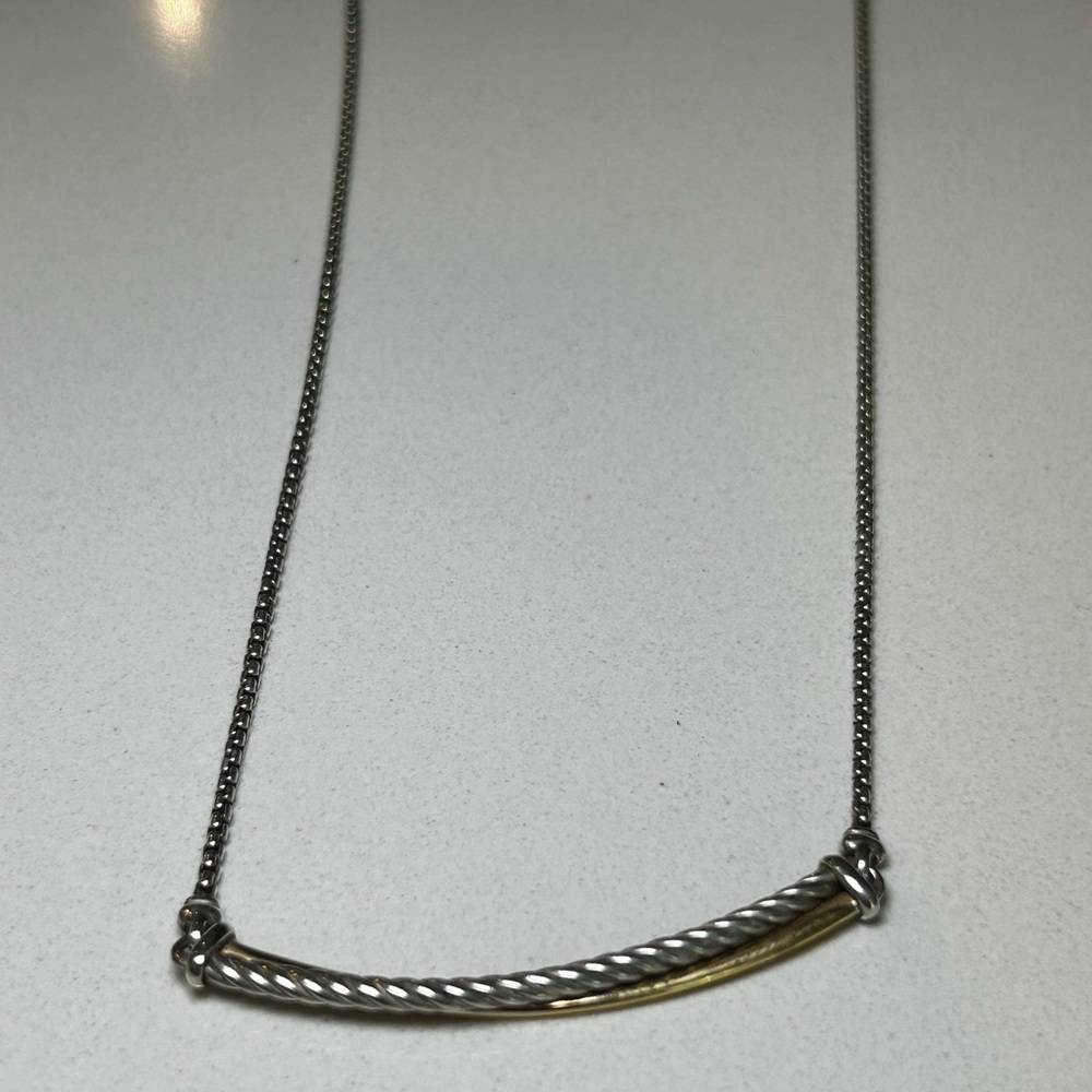 David Yurman CROSSOVER BAR NECKLACE Sterling Silver with 18K Yellow Gold - Picture 3 of 7